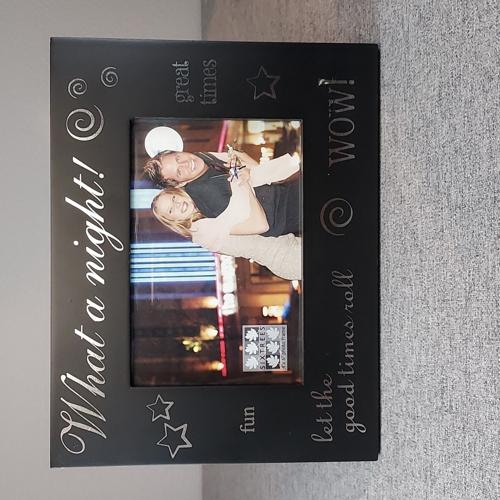 Sixtrees Black Silver What a Night Great Times Fun WOW 4x6 Photograph Frame